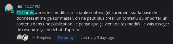 Léo rapporte le bug sur notre messagerie instantanée