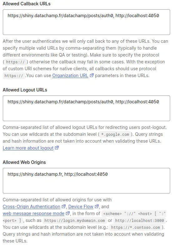 Configurer les URLs autorisées