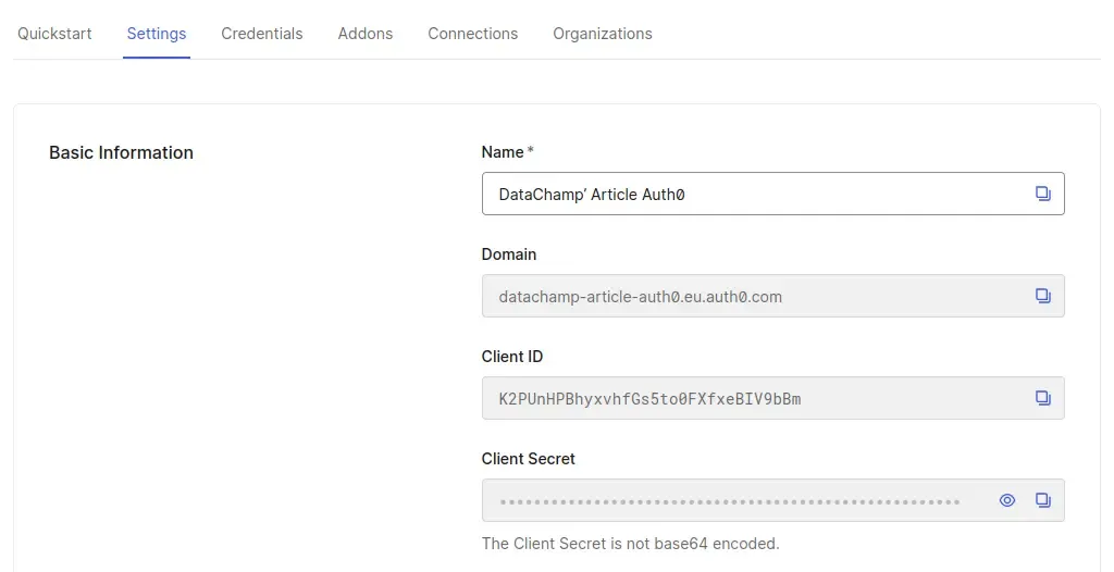 Find Client ID and Client Secret Auth0
