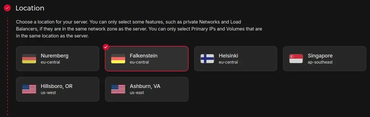 Hetzner Create VM: Location