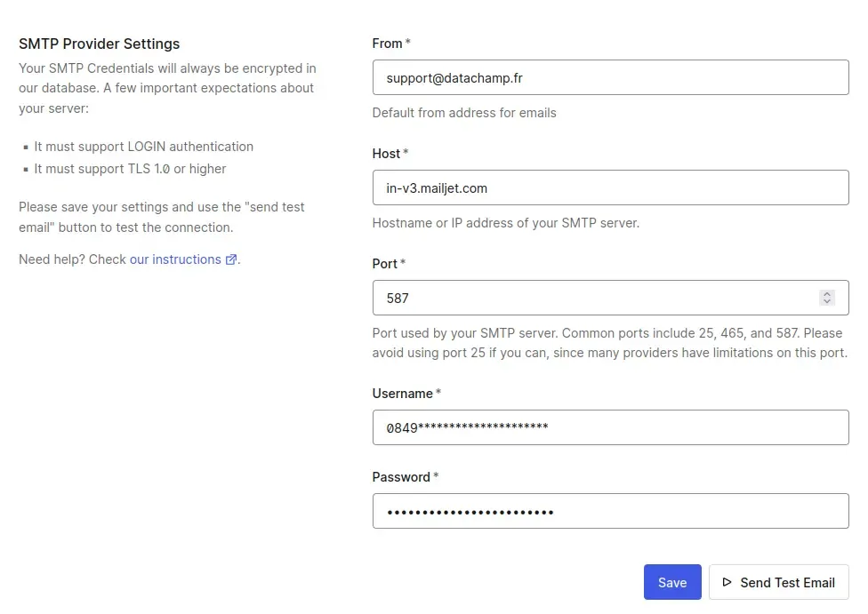 SMTP Provider Settings