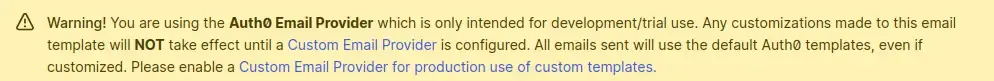 Warning on Auth0 Email Provider