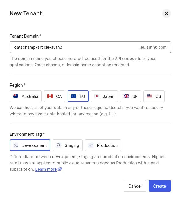 Create a new Tenant in Auth0
