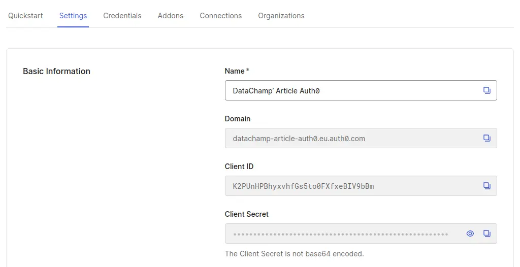 Find Client ID and Client Secret Auth0