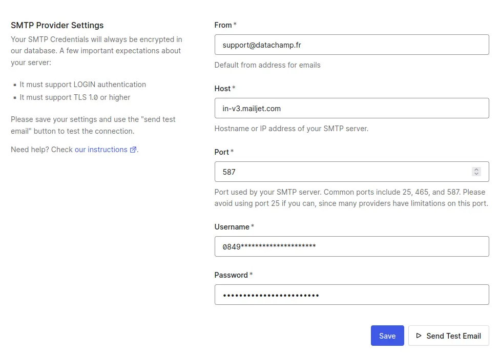 SMTP Provider Settings