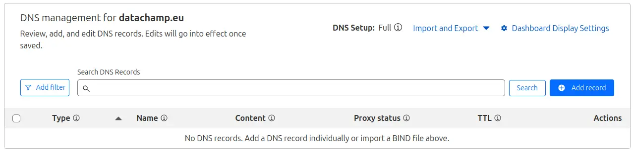 Cloudflare DNS page