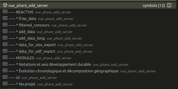 Outline d'un fichier serveur sur VSCode