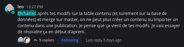 Léo rapporte le bug sur notre messagerie instantanée